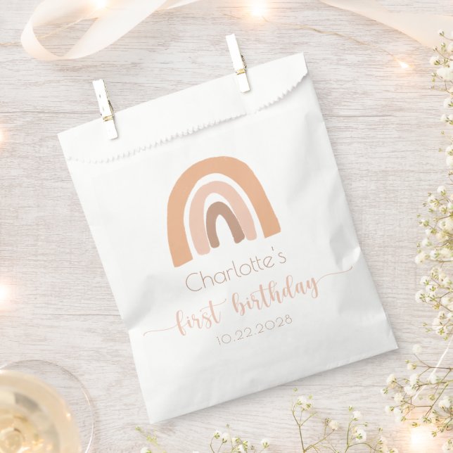 Bolsa De Papel Primer cumpleaños del Pastel Rosa Arcoiris Boho (Cortado)