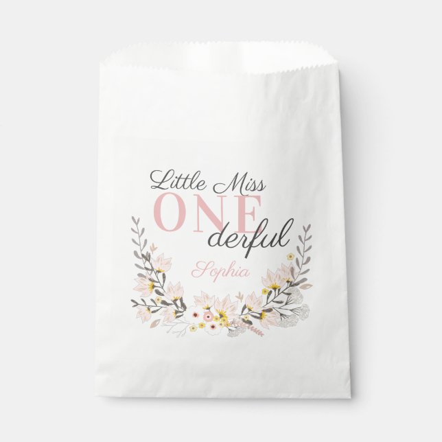 Bolsa De Papel Primer cumpleaños pequeña señorita una floral mara (Anverso)
