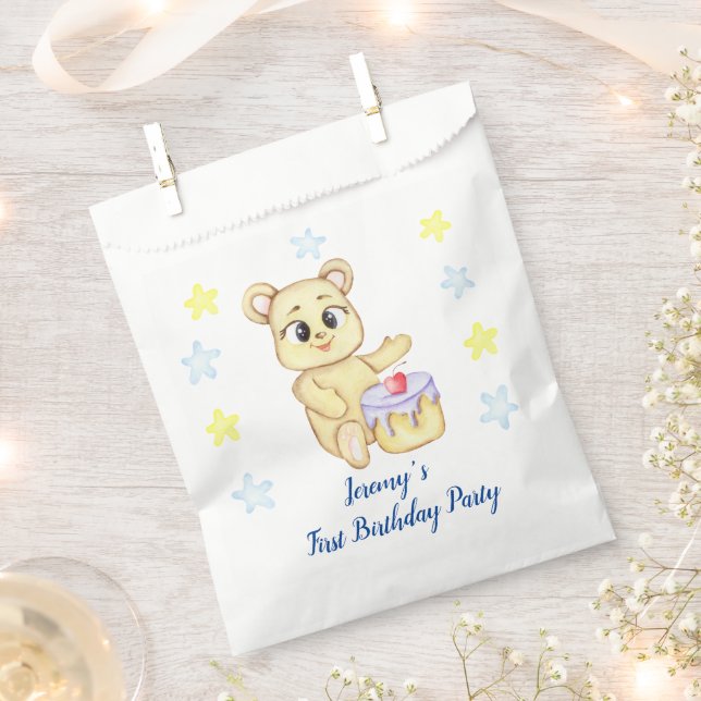 Bolsa De Papel Primer cumpleaños personalizado Teddy Bear Boy (Cortado)