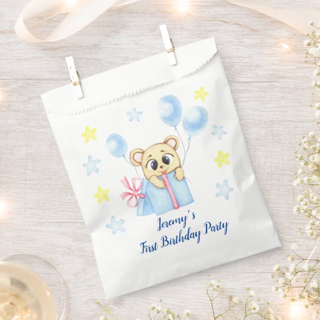 Bolsa De Papel Primer cumpleaños personalizado Teddy Bear Boy (Cortado)