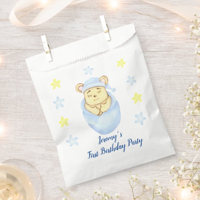 Bolsa De Papel Primer cumpleaños personalizado Teddy Bear Boy (Cortado)