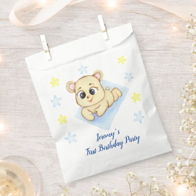 Bolsa De Papel Primer cumpleaños personalizado Teddy Bear Boy (Cortado)