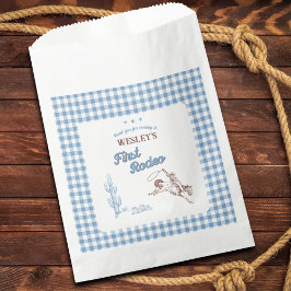 Bolsa De Papel Primer Rodeo Cowboy Cuadro Azul Fiesta de Cumpleañ