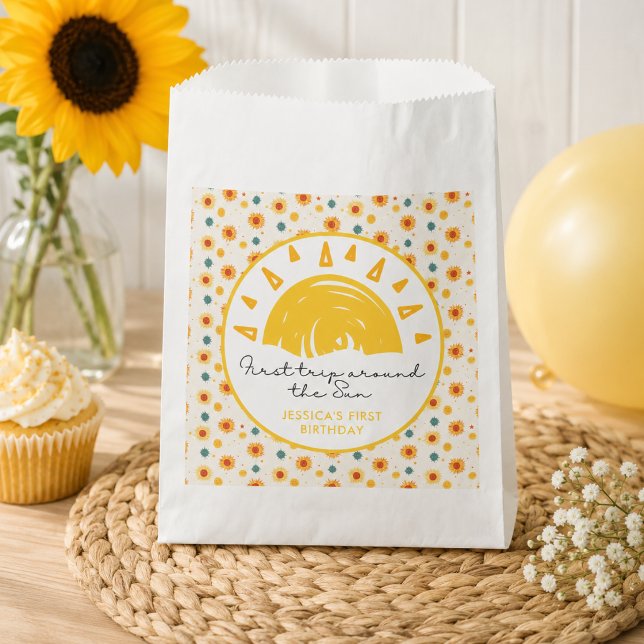 Bolsa De Papel Primer viaje alrededor del Sol 1er cumpleaños (First Trip Around the Sun 1st Birthday Favor Bag)