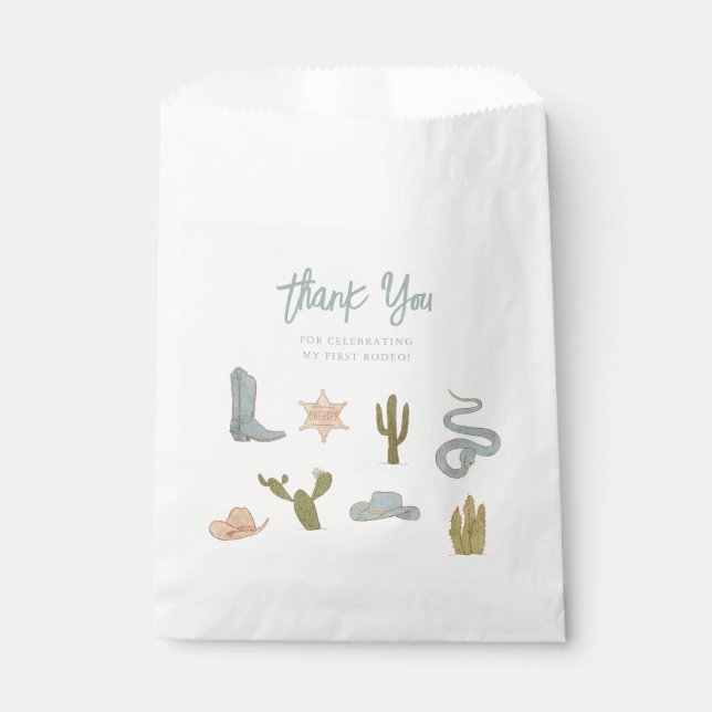 Bolsa De Papel Primera fiesta de cumpleaños azul de Rodeo (Anverso)