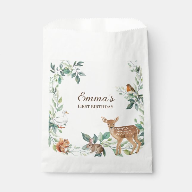 Bolsa De Papel Primeros cumpleaños de los animales del bosque de  (Anverso)