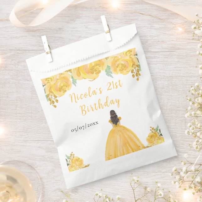Bolsa De Papel Princesa de Cabello Castaño Cumpleaños Fiesta Flor (Cortado)