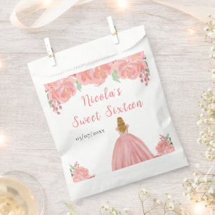 Bolsa De Papel Princesa de Cabello Rubio Floral Rosa Dulces Dieci
