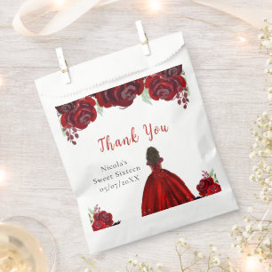 Bolsa De Papel Princesa de Piel Oscura Flores Rojas Dulces Diecis