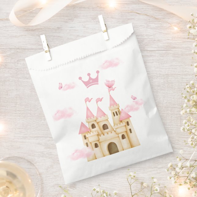 Bolsa De Papel Princesa Rosa Encantando Castillo y Corona (Cortado)