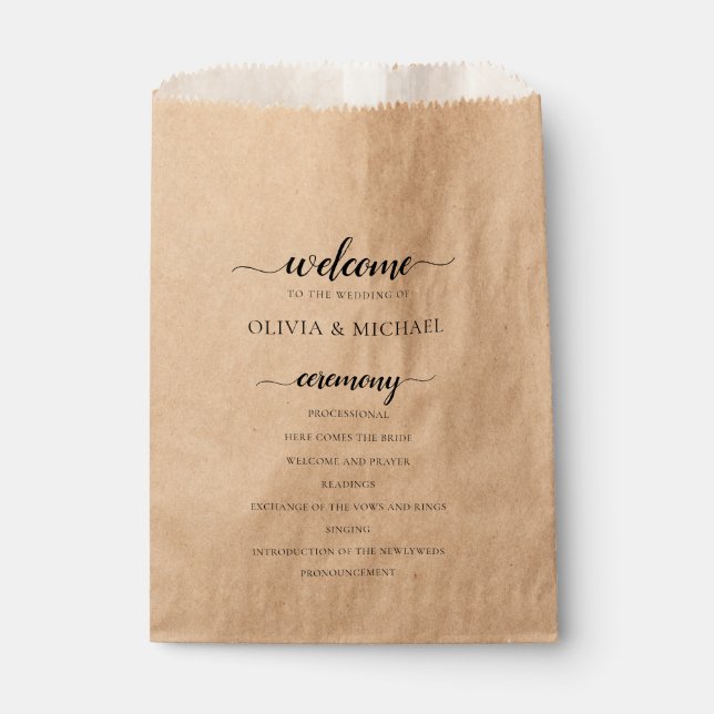 Bolsa De Papel Programa de Boda Orden de Eventos Favorecer Bolsas (Anverso)