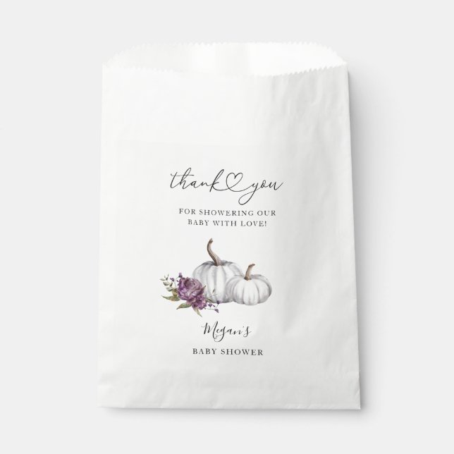 Bolsa De Papel Pumpkin Fall Purple Flower Baby Shower (Anverso)