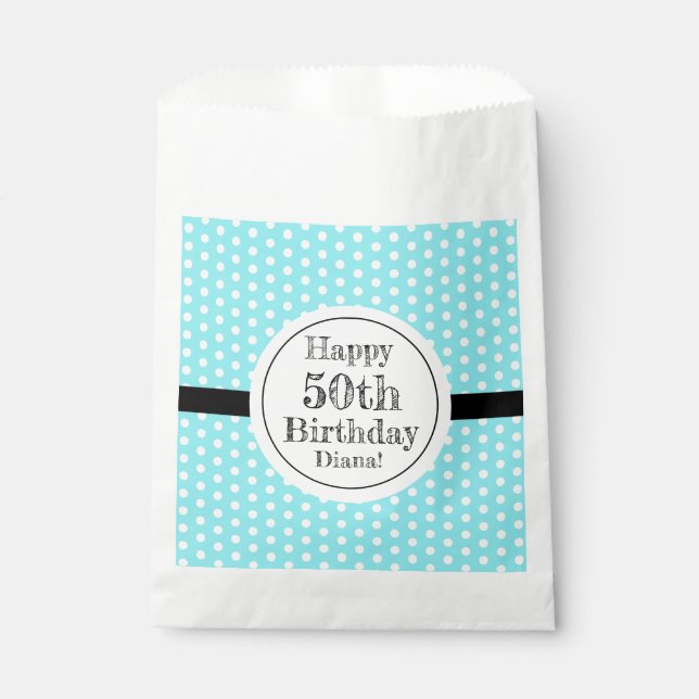 Bolsa De Papel Puntos De Polka De 50 Años Azul Y Blanco (Anverso)