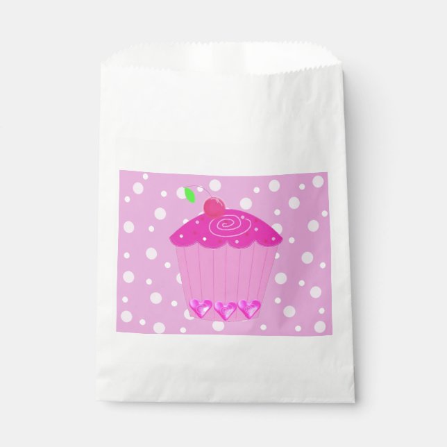 Bolsa De Papel Puntos de polka y torta rosada (Anverso)