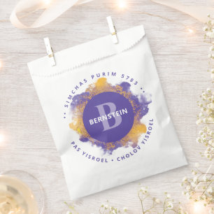 Bolsa De Papel Purim feliz - Monograma púrpura Kosher Info