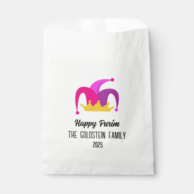 Bolsa De Papel Purim Purim Payaso Gorra Nombre Familia Bags Favor (Anverso)