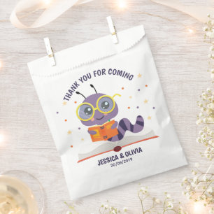 Bolsa De Papel Purple Bookworm Tema Favor Bag
