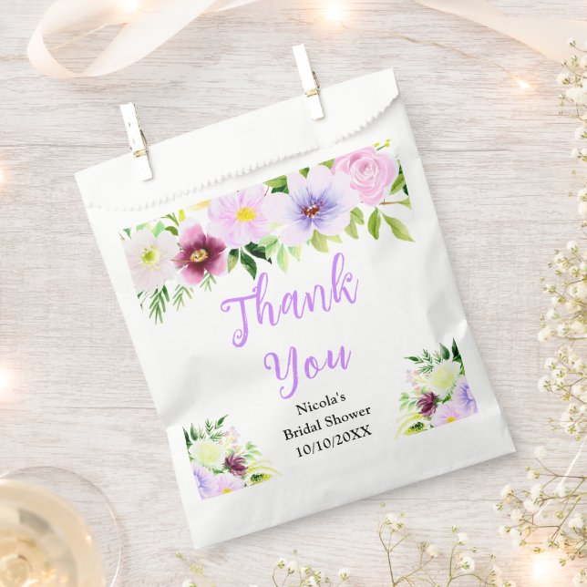 Bolsa De Papel Purple Flowers Bridal Shower Thank You (Cortado)