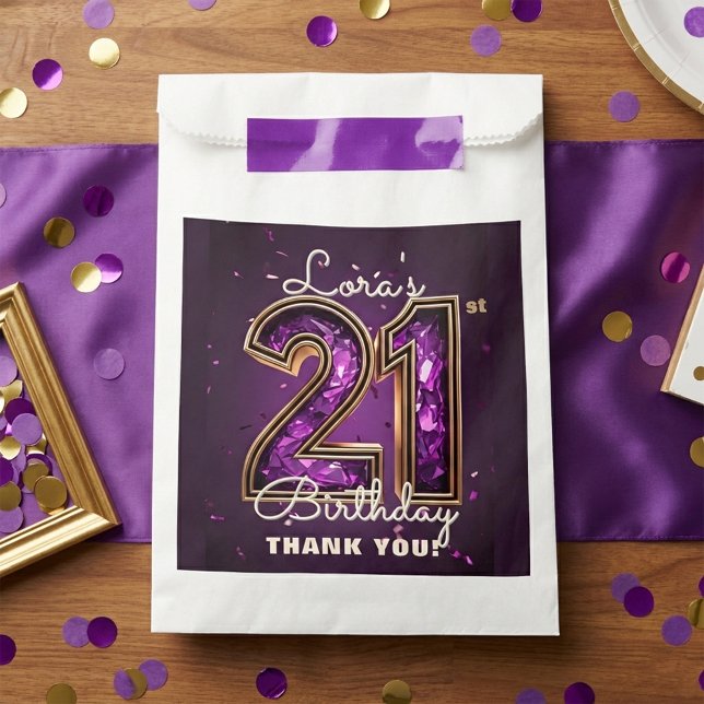 Bolsa De Papel Purple Gold Amethyst Glam 21st Birthday Party (Subido por el creador)