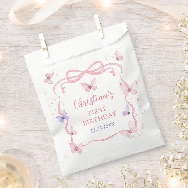 Bolsa De Papel Purple Pink Bow Butterfly Birthday Party (Cortado)