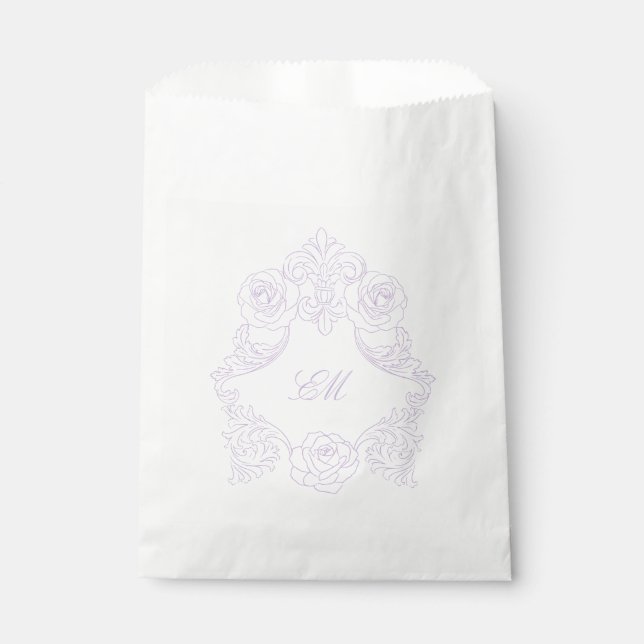 Bolsa De Papel Purple Victorian Botanical Crest Monogram (Anverso)