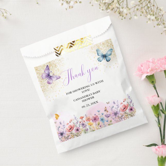 Bolsa De Papel Púrpura Bebé mariposa Bebé Ducha (Sellado)