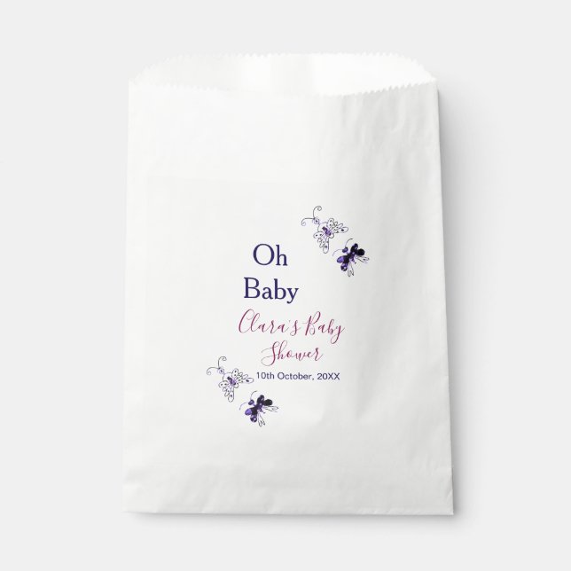 Bolsa De Papel Púrpura mariposa rosa ducha de bebé oh bebé modern (Anverso)