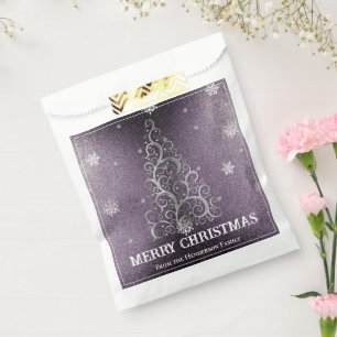 Bolsa De Papel Purpurina de árbol de Navidad y copos de nieve   P