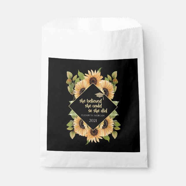 Bolsa De Papel Purpurina de girasoles Graduate Cap (Anverso)