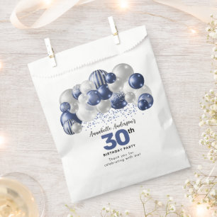 Bolsa De Papel Purpurina de globo Navy Blue Silver Favor Cumpleañ