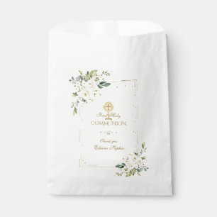 Bolsa De Papel Purpurina de oro de lujo Comunión floral blanca