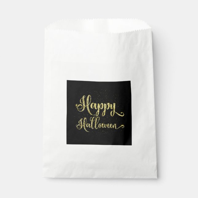 Bolsa De Papel Purpurina de oro en Halloween Feliz Negro (Anverso)