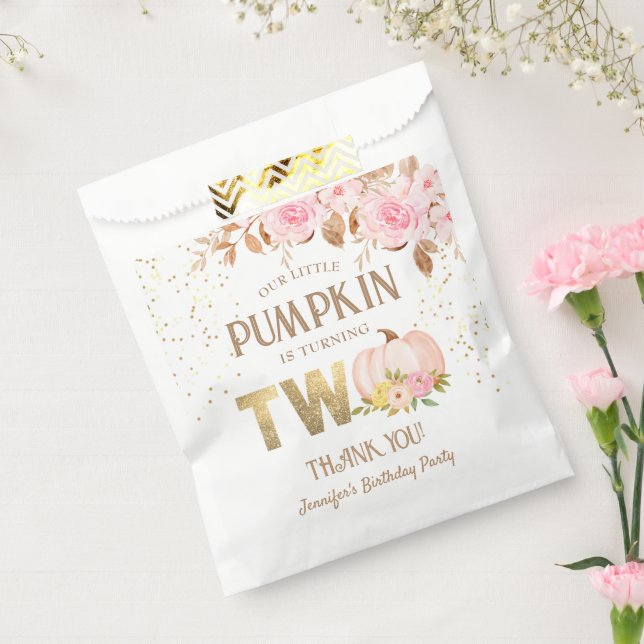 Bolsa De Papel Purpurina de Oro Rosado Calabaza Chica Floral Segu (Sellado)