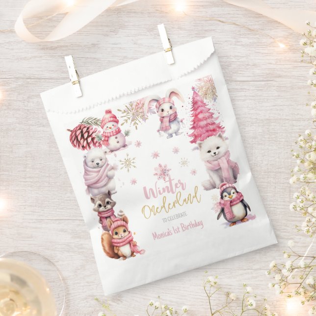 Bolsa De Papel Purpurina invierno onederland cumpleaños (Cortado)