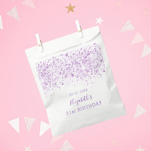 Bolsa De Papel Purpurina morado blanco monograma elegante