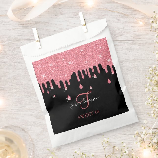 Bolsa De Papel Purpurina rosado goteo Sparkles Girly Sweet 16 (Cortado)