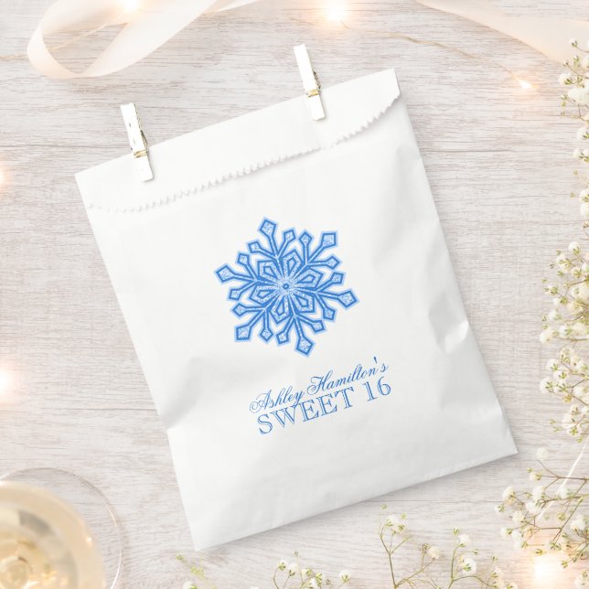 Bolsa De Papel Purpurina Snowflake Blue Sweet 16 Winter Wonderlan (Cortado)