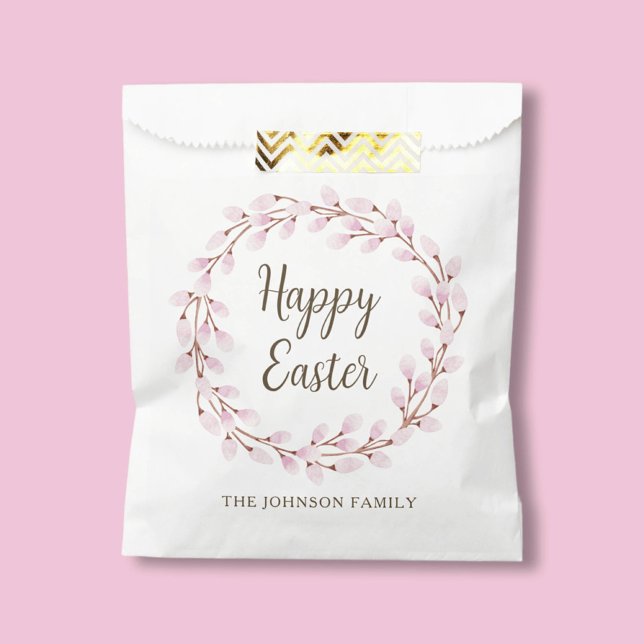 Bolsa De Papel Pussy Willow Feliz Pascua (Cute Pink Pussy Willow Happy Easter Favor Bag)
