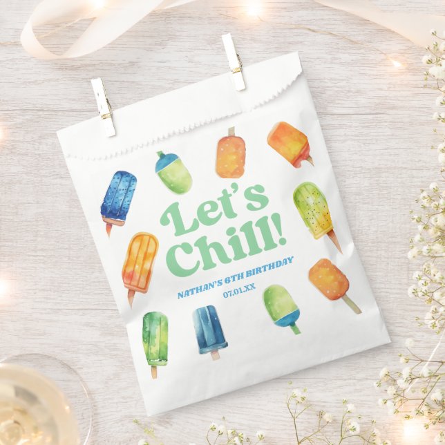 Bolsa De Papel Quill Blue Retro Popsicle Birthday Party (Cortado)