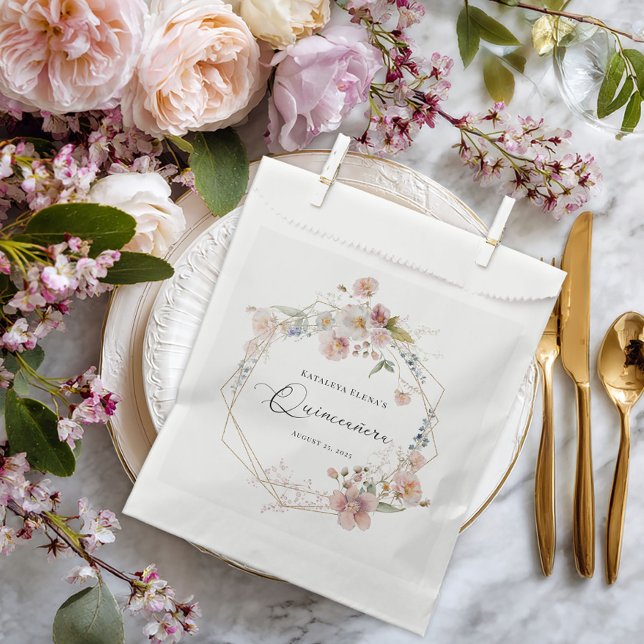Bolsa De Papel Quinceanera floral acuarela (Subido por el creador)