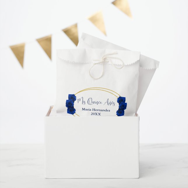 Bolsa De Papel Quinceañera geométrica real azul y oro (Fiesta)