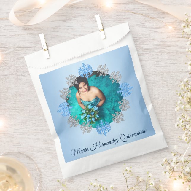 Bolsa De Papel Quinceañera Ice Blue Silver Snowflake (Cortado)