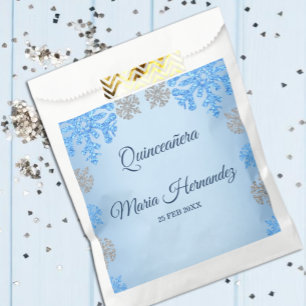 Bolsa De Papel Quinceañera Ice Blue Silver Snowflake