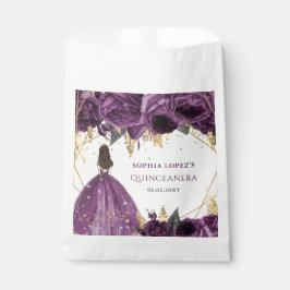 Bolsa De Papel Quinceañera Princesa Floral Oro Púrpura  