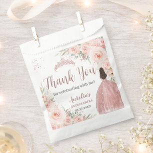 Bolsa De Papel Quinceañera Princesa Rosa Dorada con Rubor Floral
