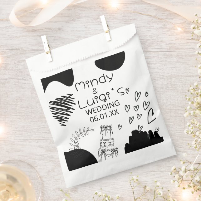 Bolsa De Papel Quirky Doodle Shapes Script Wedding (Cortado)