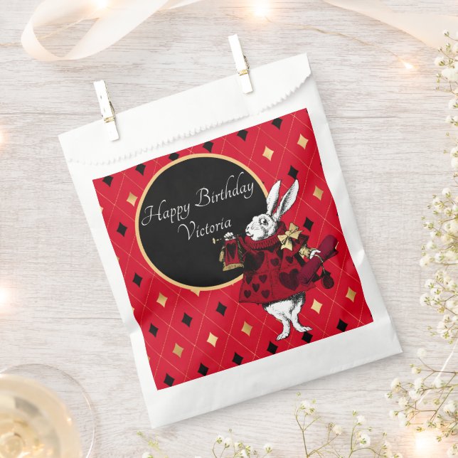 Bolsa De Papel Rabbit blanco en cumpleaños rojo (Cortado)