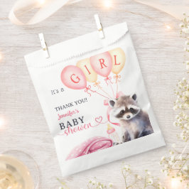 Bolsa De Papel Raccoon Baby Shower Chica Rosa Cute