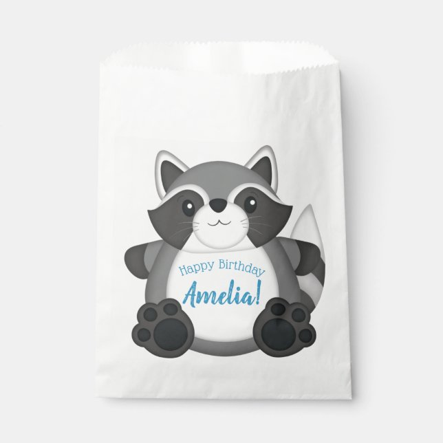 Bolsa De Papel Raccoon Birthday Party Blue (Anverso)