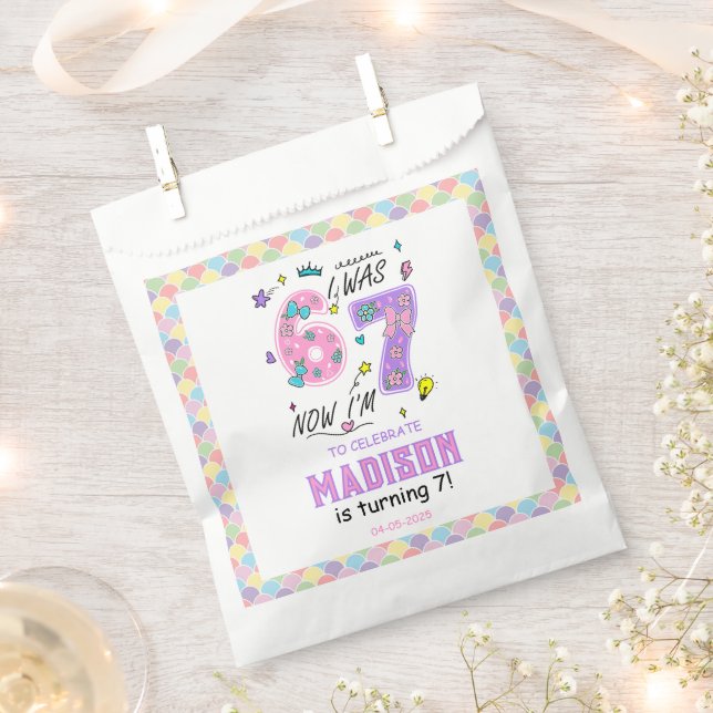 Bolsa De Papel Rainbow 7th Birthday | I Was 6, Now 7 | Kids (Cortado)